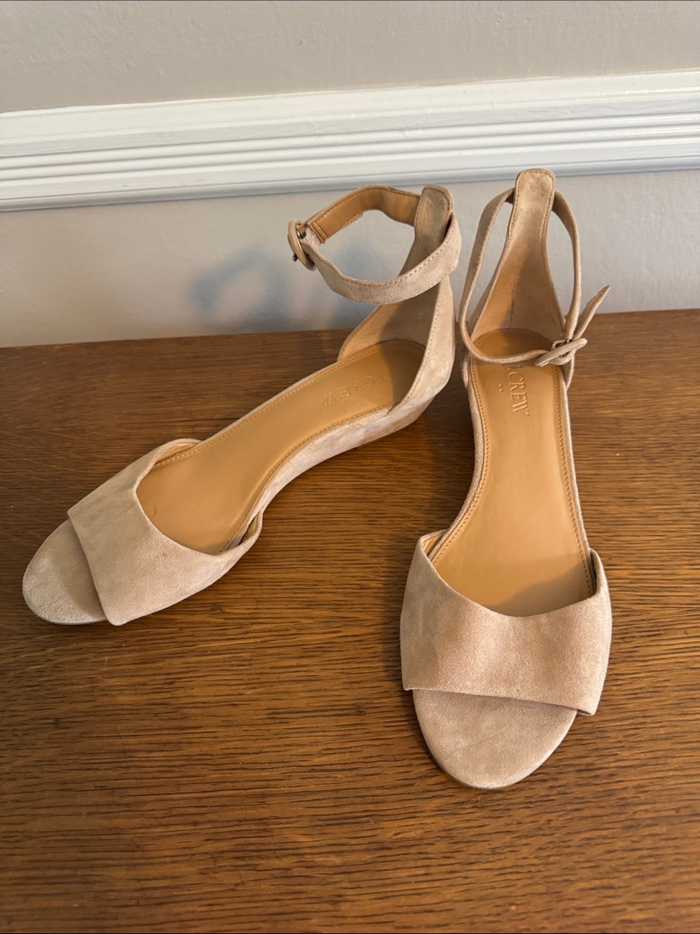 J Crew Ankle-Strap Suede Leather Sandal in Creamy Beige - Picture 4 of 8